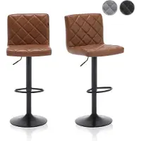 Meisterhome Barkruk - Barstoel - set van 2 Barkrukken - Kruk - Barstoelen met rugleuning – Keukenstoel - Industrieel - Verstelbaar – met Voetsteun - Vintage Bruin