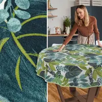 ANRO Tafelkleed Tropische bladeren Groen Rond Ø100cm Met sierband Afwasbaar Waterafstotend