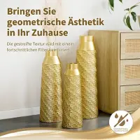 HAUSS SPOLE Vaas – 3 Delige Set Met Unieke Textuur – 61 51 43,5 Cm – Metaal – Goud – Vloerdecoratie Voor Woonkamer En Hal
