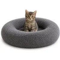 Belviona Donut kattenbed, zacht pluche & verhoogde Rand Ø40 cm donkergrijs