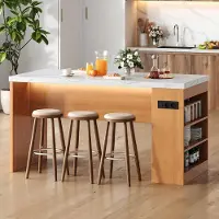 STILVORA Keukeneiland - Met LED Verlichting En Stopcontact - 3 Open Vakken Voor Keuken En Eetkamer - MDF - 155x80x90 Cm - Natuurlijk;Wit