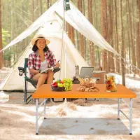 HAUSS SPOLE Campingtafel - Opvouwbaar Met Verstelbare Hoogte En Handgreep - Voor Camping En Picknick - Kunststof En Staal - Oranje - 125x61 Cm