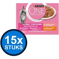 Purina One 15x - Junior Zalm, Kip & Wortels in Saus (8x85g) - Kattenvoer Natvoer - 680 g