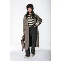 Colourful Rebel Zania Check Double Breasted Wool Long Coat- M
