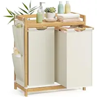 Mazaza Games MAZAZU - Wasmand - 2 Compartimenten - 100L Inhoud - Crème Wit - 63x33x78