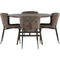 Ebuy24 Kaseidon eethoek eettafel donkerbruin 4 stoelen bouclé bruin.