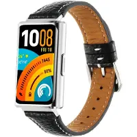 Strap-it Leren bandje geschikt voor Huawei band 11 / Huawei band 11 Pro - Zwart
