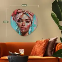 MuchoWow Organische wanddecoratie 60x60 cm - Organisch schilderij Vrouw - Portret - Blauw - Roze - Modern - Muurdecoratie woonkamer - Kamer decoratie - Schilderijen - Muurcirkel aesthetic