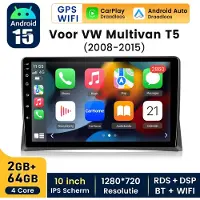 Hexinex Hexinexmarket Autoradio Geschikt Voor VW Multivan T5 (2008- 2015) - Draadloos CarPlay, Android Auto, GPS Navi, multimediaspeler - 2GB+64GB