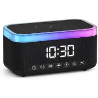 VHV Digitale Wekkerradio - Digitale Klok Slaapkamer - Draadloos opladen - Speaker met bluetooth - 13 Lichtstanden - Lichtwekker – Wekker voor kinderen & volwassenen - Zwart