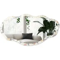 Wallfluent Beige Bloemen Spiegel - Romig Rechthoekige Spiegel Met Modern Design - Organische Spiegel - Slaapkamer, Woonkamer, Hal - Aquarel - 45x90 cm - Totale afmeting 52x97 cm