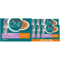 Purina ONE SENSITIVE 8-pack kattenvoer, zachte stukjes in saus met kip en wortelen (10 x 8 x 85g)