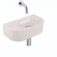 Qeramiq Fuente fonteinset – halfrond – 40x22x12 cm – zonder kraangat – chromen kraan – geribbeld SW1449882/SW696203/SW696214/SW1108827