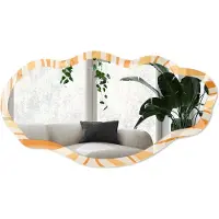Wallfluent Oranje Golven Spiegel - Oranje Rechthoekige Spiegel Met Modern Design - Organische Spiegel - Woonkamer - Abstract - 45x90 cm - Totale afmeting 52x97 cm