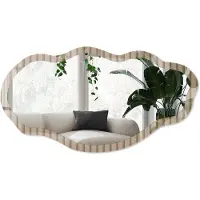 Wallfluent Rustgevende Strepen Spiegel - Beige Stijlvolle Wandspiegel - Organische Spiegel - Woonkamer - Rustiek - 45x90 cm - Totale afmeting 52x97 cm