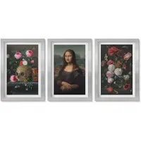 Wallfluent 3-Delige Schilderij Set - Vintage Bloemen, Schedel En Mona Lisa-Portret Van Leonardo Da Vinci - 20 x 30 cm - Decoratieve Muurdecoratie - Slaapkamer