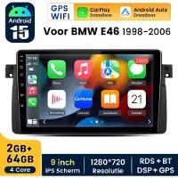 Hexinex Hexinexmarket Autoradio Geschikt Voor BMW E46 (1998-2006) - Draadloos CarPlay, Android Auto, GPS Navi, multimediaspeler - 2GB+64GB