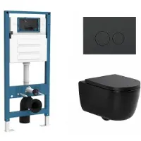 Qeramiq Dely Swirl Toiletset - inbouwreservoir Flush - 35mm zitting - kunststof mat antraciete bedieningsplaat - ronde knoppen - mat zwart SW1026258/SW1448813/SW1000769/SW1102376