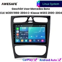 AWESAFE Autoradio - Geschikt Voor Mercedes Benz CLK W209 1998 t/m 2004 C-Klasse W203 2000 t/m 2004 - Draadloos Carplay Android Auto - Linux systeem - Touchscreen - Bluetooth Wifi