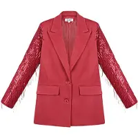 Gimme Verfijnde Polyester Vrouwen Jas met Fransjes Mouwontwerp - Rood - Maat L