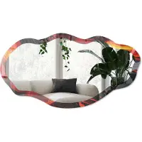 Wallfluent Vuurmagie Spiegel - Rood Strakke Rechthoekige Spiegel - Organische Spiegel - Woonkamer, Kantoor, Hal - Abstract - 45x90 cm - Totale afmeting 52x97 cm