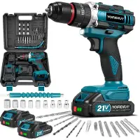 Yofidra Accuboormachine - 60 Nm Schroefboormachine - 21 V Boordriver Kit - met 2x 2.0Ah accu's - Accuschroevendraaier - voor huis en tuin, doe-het-zelf project
