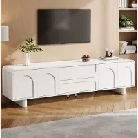 STILVORA TV Meubel - Wit Lowboard Met Gebogen Front En 4 Deuren 2 Lades - Voor Woonkamer En Slaapkamer - MDF En Spaanplaat - 180x40x46 Cm
