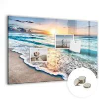 Tulup Coloray Glazen Magneetbord - Magnetisch Bord Strand, zee, zand - 60x40 cm - Veelkleurig Magneetbord - Magnetic Board - Woonkamer Decoratie
