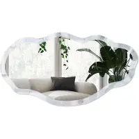 Wallfluent Blauwe Paardenbloemen Spiegel - Blauw Rechthoekige Spiegel Voor Interieur - Organische Spiegel - Slaapkamer, Woonkamer, Kantoor - Minimalistisch - 45x90 cm - Totale afmeting 52x97 cm