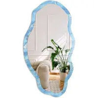 Coloray Blauwe Marmer Spiegel - Blauw Rechthoekige Spiegel Met Modern Design - Organische Spiegel - Badkamer, Slaapkamer, Woonkamer - Abstract - 45x90 cm - Totale afmeting 52x97 cm