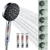 Auralum Max Douchekop met Filter - RVS - Hogedruk Handdouche - 6 Straalstanden & 4 Filters - Regendouche met Waterfilter - Doucheset - Waterbesparende - Chroom&Zwart