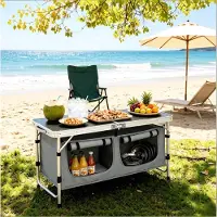 HAUSS SPOLE Campingtafel - Opvouwbaar Met Verstelbare Hoogte En Opbergzak - Voor Camping Picknick En Tuin - Aluminium MDF - 120x47x62/69,5 Cm - Zwart Grijs