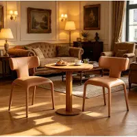 STILVORA Bureaustoel 53 x 53 x 78 cm - Set Van 2 Met Gebogen Rugleuning En Comfortabele Zitting - Voor Eetkamer En Werkplek - Kunstleer Lichtbruin