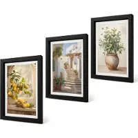 Coloray 4-Delige Schilderij Set - Citroenen in een vaas en planten in een witte architectuur - 20 x 30 cm - Stijlvolle Muurdecoratie - Slaapkamer - Interieur Decoratie
