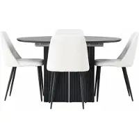 Ebuy24 Matilda eethoek eettafel met uitschuifbare functie zwart 4 stoelen PU kunstleer wit.