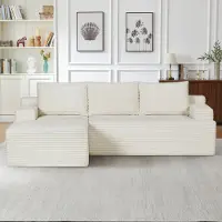 OKWISH Hoekbank 238 x 152 cm - Diepe Zitting, Slaapfunctie En Direct Klaar Voor Gebruik - Voor Woonkamer Of Appartement - Ribstof - Wit