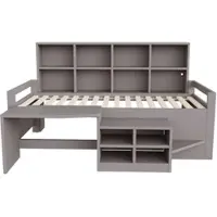 MODFU Hoogslaper - Met Bureau En Opbergruimte - Met LED Verlichting - Grijs - Hout