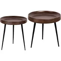 Lewis & Loft Salontafels Luus - Mangohout - Metaal - Rond - Walnoot bruin - Klein en groot - Set van 2