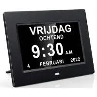 Vali Dementieklok - Automatische Dimfunctie - 7 inch Digitale LCD Klok - Zwart - 20cm x 14cm x 2cm