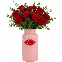 Urban Living vaas Lips - D11 x H25 cm - Keramiek - roze / rood - lippen bloemenvaas