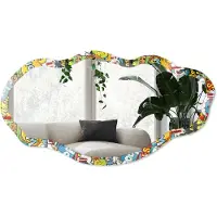 Wallfluent Popart-Strip Spiegel - Geel Stijlvolle Wandspiegel - Organische Spiegel - Woonkamer, Kantoor - Pop Art - 45x90 cm - Totale afmeting 52x97 cm