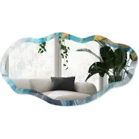 Wallfluent Dynamische Golven Spiegel - Turkoois Stijlvolle Wandspiegel - Organische Spiegel - Woonkamer, Kantoor, Slaapkamer - Abstract - 45x90 cm - Totale afmeting 52x97 cm