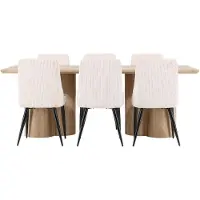 Ebuy24 Olivia eethoek eettafel naturel 6 stoelen fluweel beige.