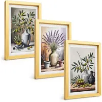 Tulup 4-Delige Schilderij Set - Bloemen en olijven in vazen ​​op een lichte achtergrond - 20 x 30 cm - Muurdecoratie - Decoratieve Schilderijen - Wohnzimmer - Interieur Decoratie