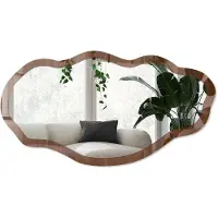 Wallfluent Bruin Hout Spiegel - Bruin Rechthoekige Spiegel Met Modern Design - Organische Spiegel - Woonkamer - Minimalistisch - 45x90 cm - Totale afmeting 52x97 cm
