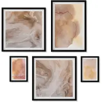 Wallfluent 5-Delige Schilderij Set - Warme Aquarelverf Op Canvas, Kleurrijke Texturen - 50 x 50 cm, 20 x 30 cm En 40 x 60 cm - Wanddecoratie - Schilderijen Set - Kantoor - Stijlvolle Muurdecoratie