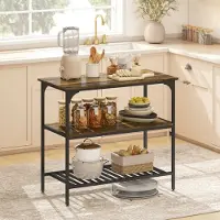 OKWISH Keukenrek Ruime Opbergruimte – 100 x 50 x 90 cm – Hout En Stalen Frame – Rustiek Bruin – 3-Laags Open Opbergrek Voor Keuken En Koffiehoek