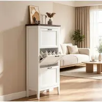 STILVORA Schoenenkast - Smal Design Met 3 Kleppen En Verstelbare Legplanken - Voor Hal En Gang - MDF - 60x26,5x133,7 Cm - Wit