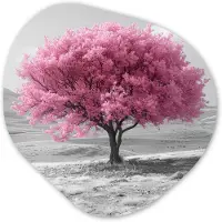 MuchoWow Organische wanddecoratie 40x40 cm - Organisch schilderij Boom - Natuur - Roze - Zwart wit - Muurdecoratie woonkamer - Kamer decoratie - Schilderijen - Muurcirkel aesthetic