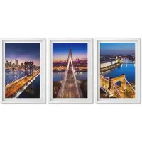 Wallfluent 3-Delige Schilderij Set - Stadsgezichten 'S Nachts Met Bruggen En Rivieren - 40 x 60 - Wanddecoratie - Woonkamer Decoratie